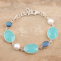 Multi-gemstone beaded bracelet, 'Tarsar Lake' - Sterling Silver Bracelet with Colorful Blue Gemstones