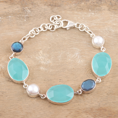 Perlenarmband mit mehreren Edelsteinen - Armband aus Sterlingsilber mit bunten blauen Edelsteinen