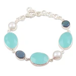 Multi-gemstone beaded bracelet, 'Tarsar Lake' - Sterling Silver Bracelet with Colorful Blue Gemstones