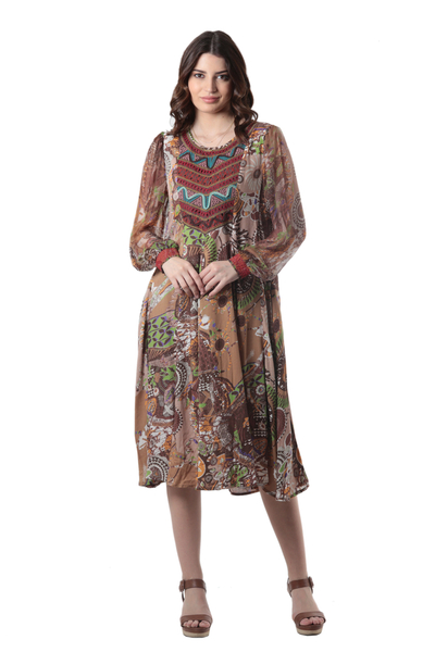 Embroidered Viscose Chiffon A-Line Dress