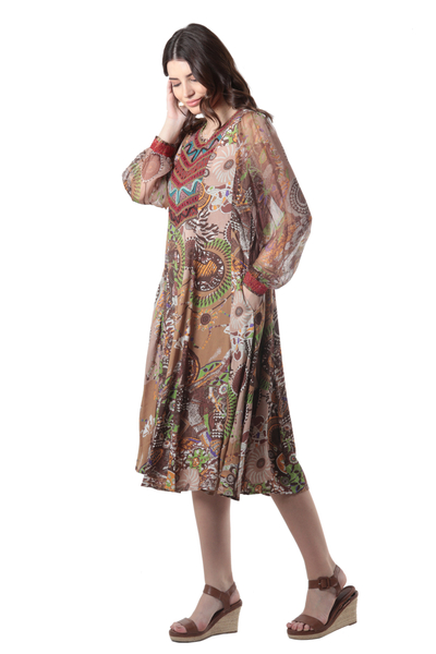 A-Linien-Kleid aus besticktem Viskose-Chiffon