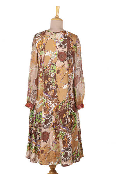 A-Linien-Kleid aus besticktem Viskose-Chiffon