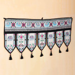 Embroidered cotton wall hanging, 'Asian Elephant' - Beaded Cotton Wall Hanging from India