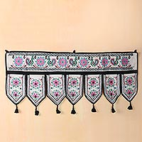 Embroidered cotton wall hanging, 'Garden Grow' - Embroidered Cotton Wall Hanging from India