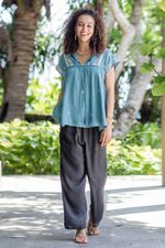 Stonewashed palazzo pants, 'Simple Style in Black' - Black Viscose Twill Pants from India