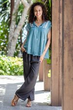 Stonewashed palazzo pants, 'Simple Style in Black' - Black Viscose Twill Pants from India