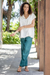 Stonewashed palazzo pants, 'Simple Style in Green' - Green Viscose Twill Pants from India (image 2b) thumbail