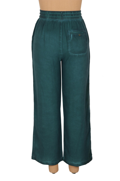 Green Viscose Twill Pants from India - Simple Style in Green | NOVICA