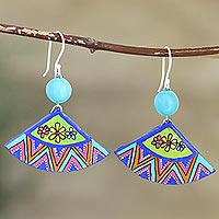 Ceramic dangle earrings, 'Full of Flowers' - Hand-Painted Ceramic Dangle Earrings