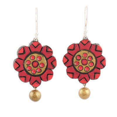 Ceramic dangle earrings, 'Pink Jaipur' - Hand Crafted Ceramic Dangle Earrings