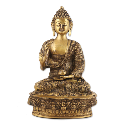 Brass sculpture, 'centreed Mind' - Brass Buddha Sculpture with Antiqued Finish