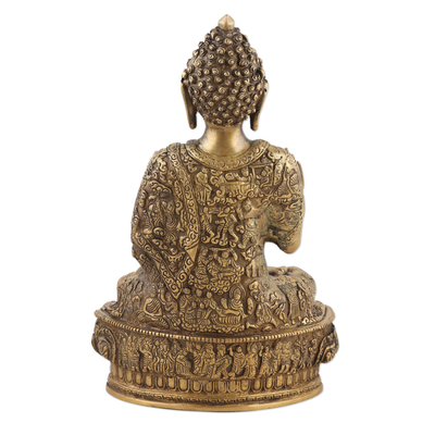 Messingskulptur - Buddha-Skulptur aus Messing mit Antik-Finish