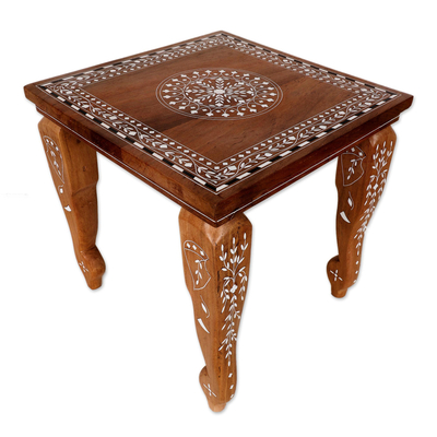 Jamun Wood Inlay Accent Table with Mandala Motif