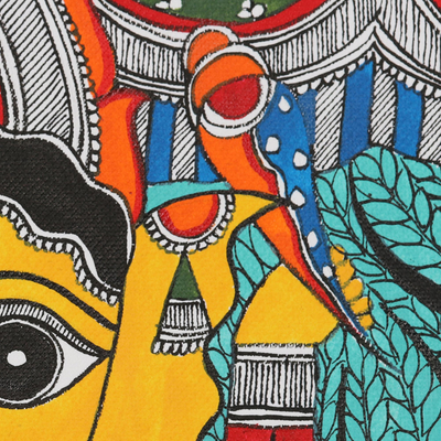 Pintura Madhubani, 'Lalitasana Ganesha' - Pintura Madhubani Ganesha sobre papel hecho a mano
