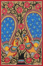 Madhubani painting, 'Peacock Season' - Madhubani Peacock Painting on Handmade Paper