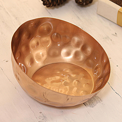 Copper plated decorative bowl, 'Asymmetrical Beauty' - Copper-Plated Rustically Hammered Decorative Bowl from India
