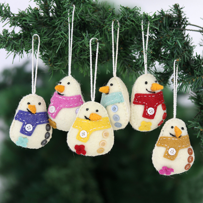 Wool felt ornaments, Snowman Party (set of 6)