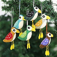 Wool felt ornaments, 'Gulls of Christmas' (set of 6)