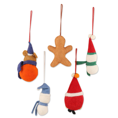 Wollfilz-Ornamente, (5er-Set) - Kunsthandwerklich gefertigter Weihnachtsschmuck (5er-Set)