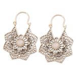 Rainbow moonstone hoop earrings, 'Floral Mist' - Sterling Silver and Rainbow Moonstone Hoop Earrings