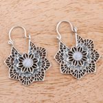 Rainbow moonstone hoop earrings, 'Floral Mist' - Sterling Silver and Rainbow Moonstone Hoop Earrings