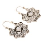 Rainbow moonstone hoop earrings, 'Floral Mist' - Sterling Silver and Rainbow Moonstone Hoop Earrings