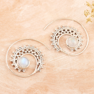 Festival Gemstone Jewelry Large Brass Earrings Spiral Moonstone Earrings 