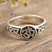 Sterling silver band ring, 'Entwined Universe' - Sterling Silver Band Ring with Om Motif