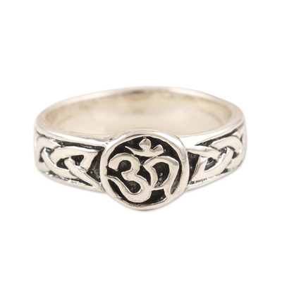 Sterling silver band ring, 'Entwined Universe' - Sterling Silver Band Ring with Om Motif