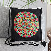 Embroidered cotton sling bag, 'Mesmerizing Mandala' - Embroidered Mandala-Motif Sling Bag