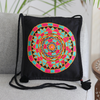 Embroidered cotton sling bag, Mesmerizing Mandala