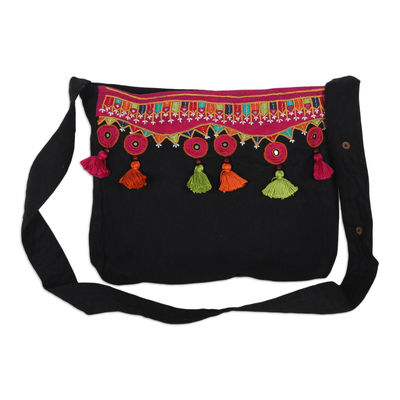 Embroidered cotton sling bag, 'Gujarat Beauty' - Handmade Embroidered Cotton Sling Bag
