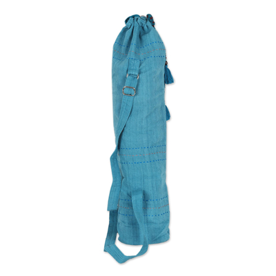 Cotton yoga mat carrier, 'Turquoise Mind' - Turquoise Blue Cotton Yoga Mat Carrier