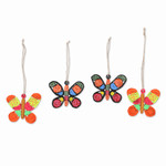 Eco-friendly paper ornaments, 'Butterfly Dreams' (set of 4) - Eco-Friendly Butterfly Ornaments (Set of 4)