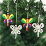 Eco-friendly paper ornaments, 'Dragonfly Dreams' (set of 4) - Eco-Friendly Dragonfly Ornaments (Set of 4)