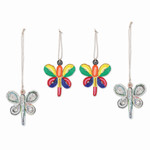 Eco-friendly paper ornaments, 'Dragonfly Dreams' (set of 4) - Eco-Friendly Dragonfly Ornaments (Set of 4)