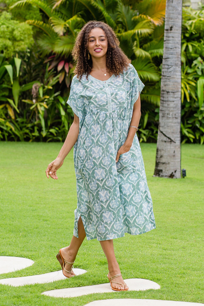 Cotton shift dress, 'Spring Tides' - Screen-Printed Cotton Shift Dress from India