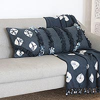 Embroidered cotton cushion cover, 'Pacific Dreams' - Embroidered Navy Cotton Cushion Cover