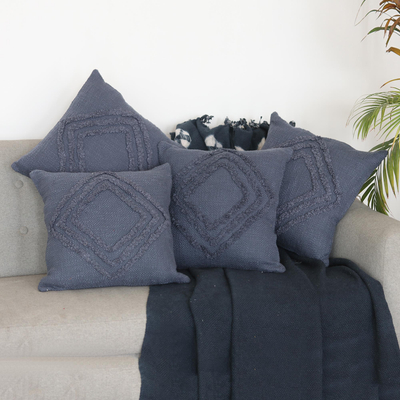 Bestickte Kissenbezüge aus Baumwolle, (4er-Set) - Kissenbezüge aus Baumwolle in Cadet-Blau (4er-Set)