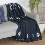 Tie-dye cotton throw, 'Pacific Dreams' - Navy Cotton Slub Throw with Tie-Dye Motif