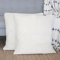 Faux Velvet Ivory Cushion Covers (Pair),'First Snow'