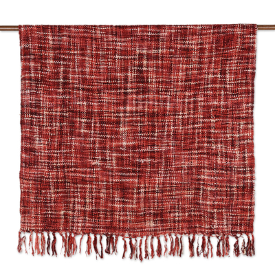 Woven throw, 'Burgundy Fusion' - Fringed Pink and Burgundy Throw from India