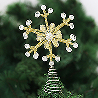 Beaded tree topper, 'Sparkling Holiday' - Artisan Crafted Star-Shaped Tree Topper