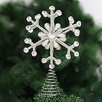 Beaded tree topper, 'Sparkling Snowflake' - Silver-Toned Snowflake Tree Topper
