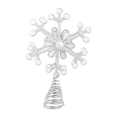 Beaded tree topper, 'Sparkling Snowflake' - Silver-Toned Snowflake Tree Topper