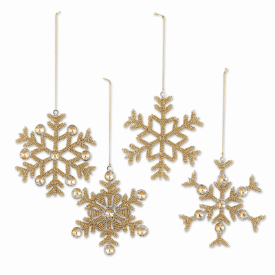 Aluminum holiday ornaments, 'Glittering Snowfall' (set of 4) - Embellished Aluminum Snowflake Ornaments (Set of 4)