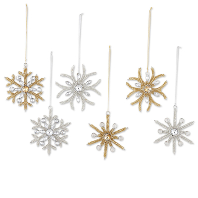 Beaded ornaments, 'Sparkling Snowflakes' (set of 6) - Handcrafted Beaded Snowflake Ornaments (Set of 6)