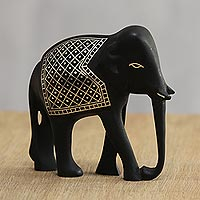 Silver inlay bidri figurine, 'Royal Procession' - Bidriware Elephant Figurine with Silver Inlay