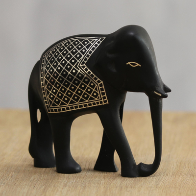 Silver inlay bidri figurine, 'Royal Procession' - Bidriware Elephant Figurine with Silver Inlay