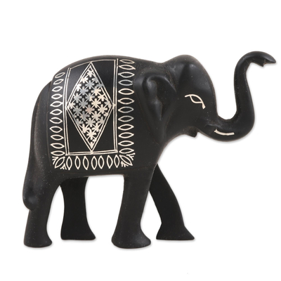 Elephant Bidri Figurine with Silver Inlay
